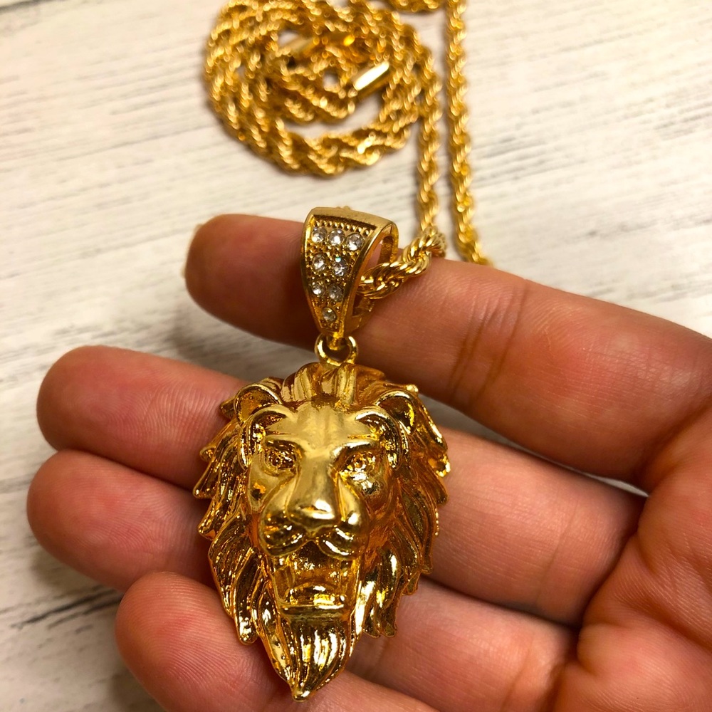 Gold Plated Lion Pendant w/ Chain